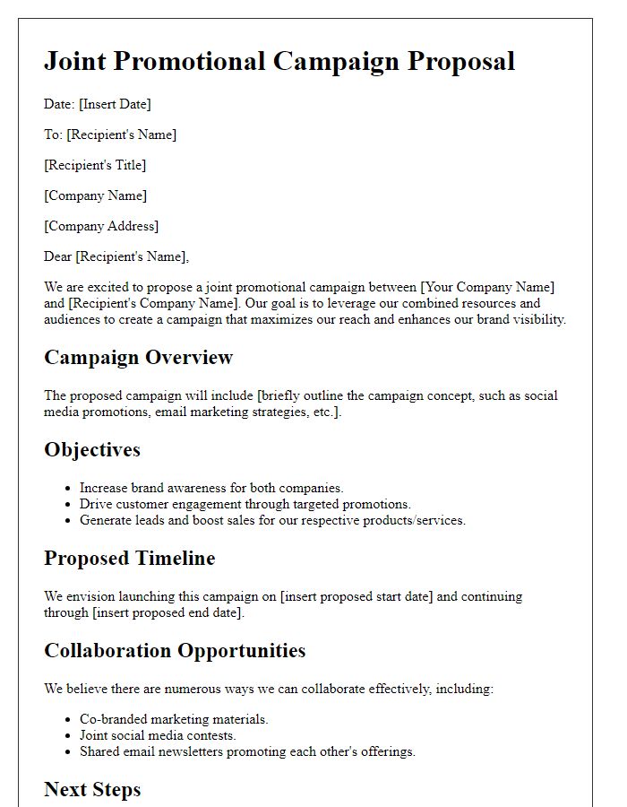 Letter template of joint promotional campaign proposal