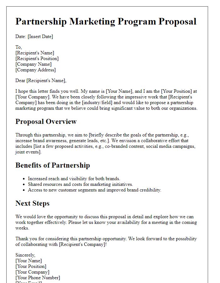 Letter template of partnership marketing program proposal