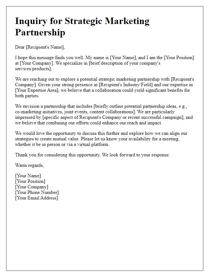 Letter template of strategic marketing partnership inquiry