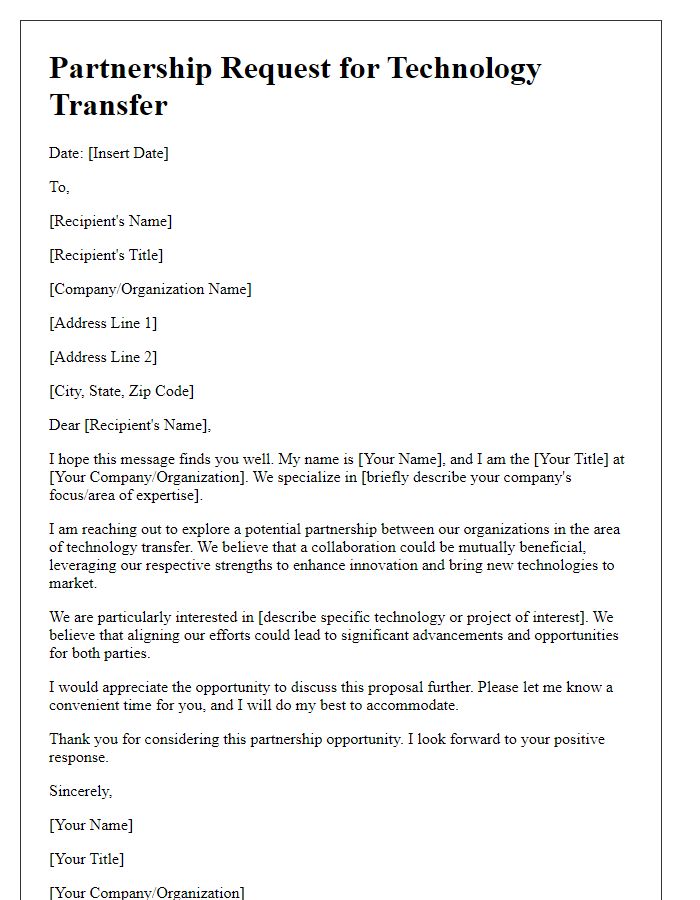 Letter template of technology transfer business partnership request