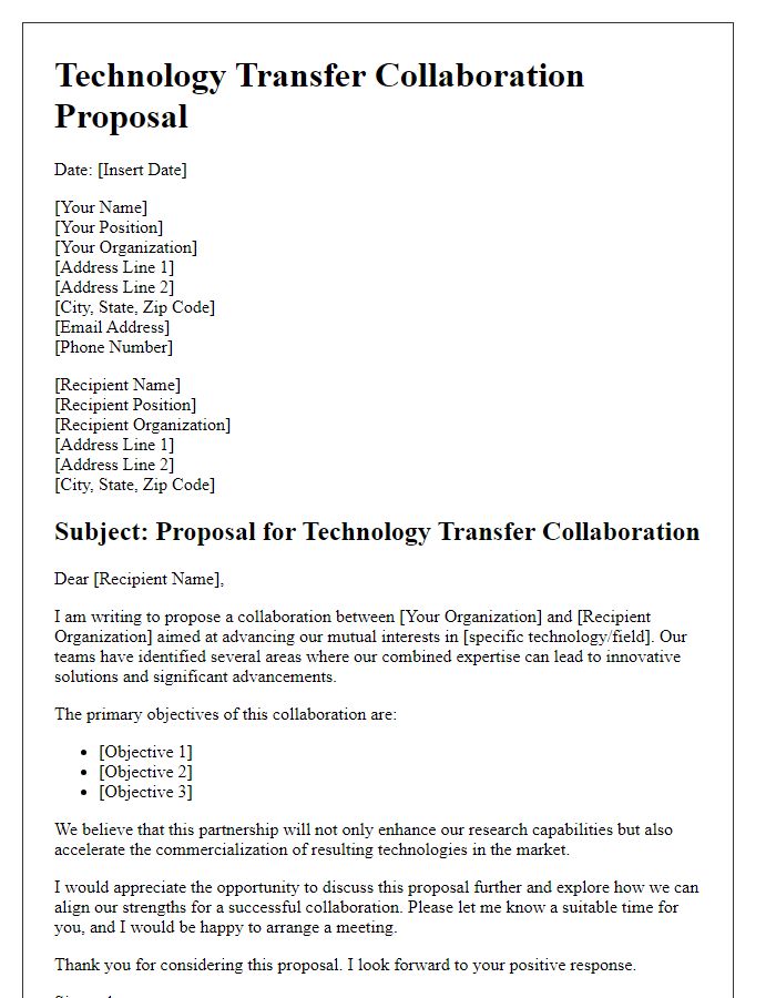 Letter template of technology transfer collaboration proposal