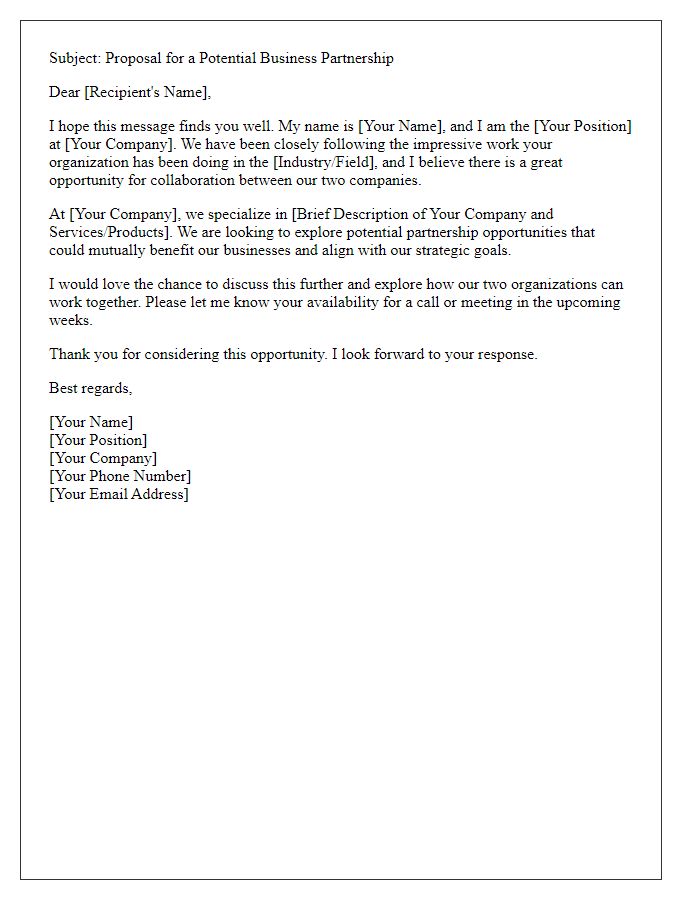 Letter template of Initial Email for Business Partnership Proposal