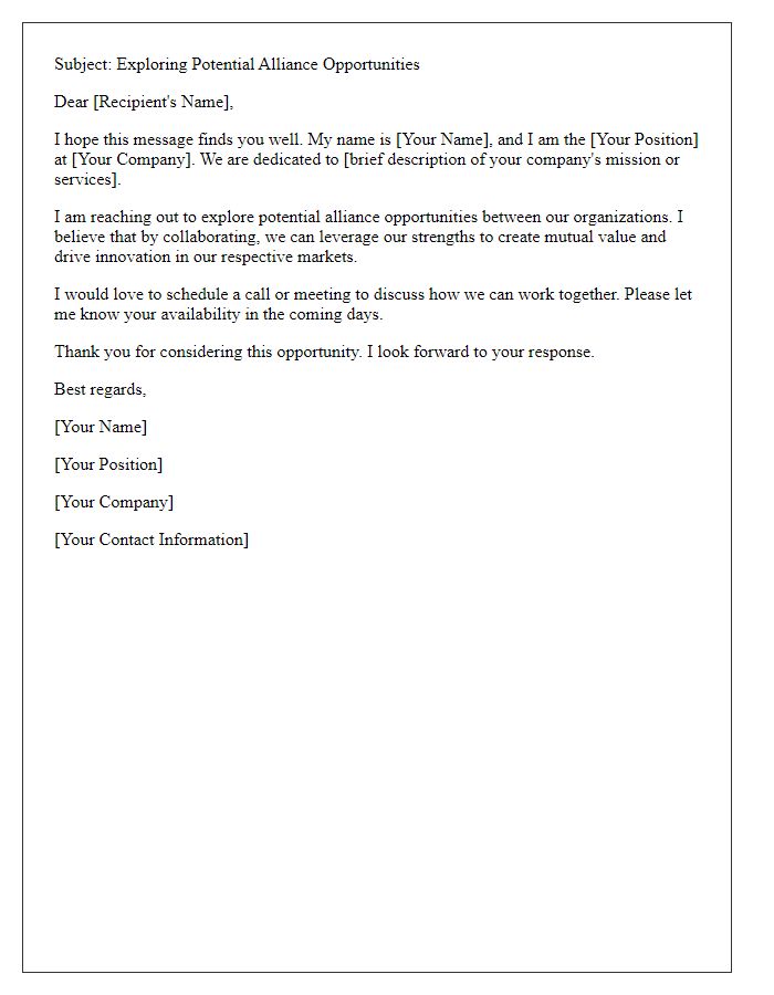 Letter template of Introduction Email for Alliance Development