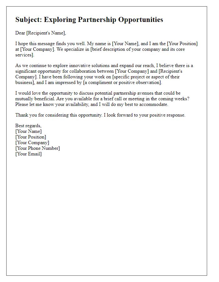Letter template of Networking Email for Partnership Exploration