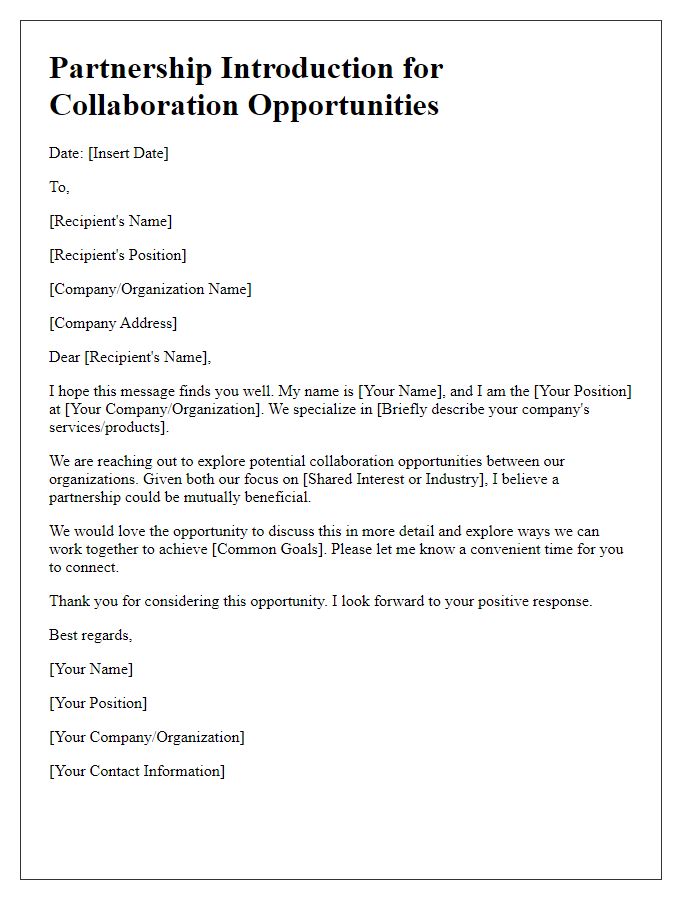 Letter template of Partnership Introduction for Collaboration Opportunities