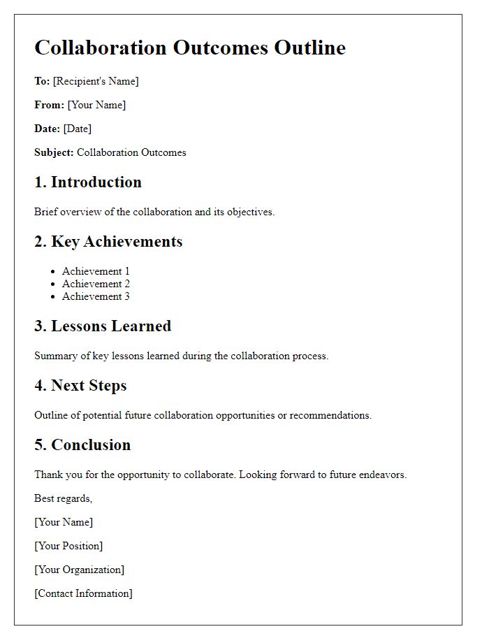 Letter template of collaboration outcomes outline