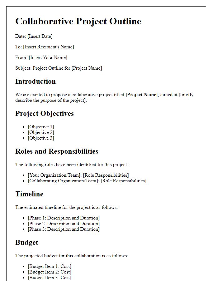 Letter template of collaborative project outline