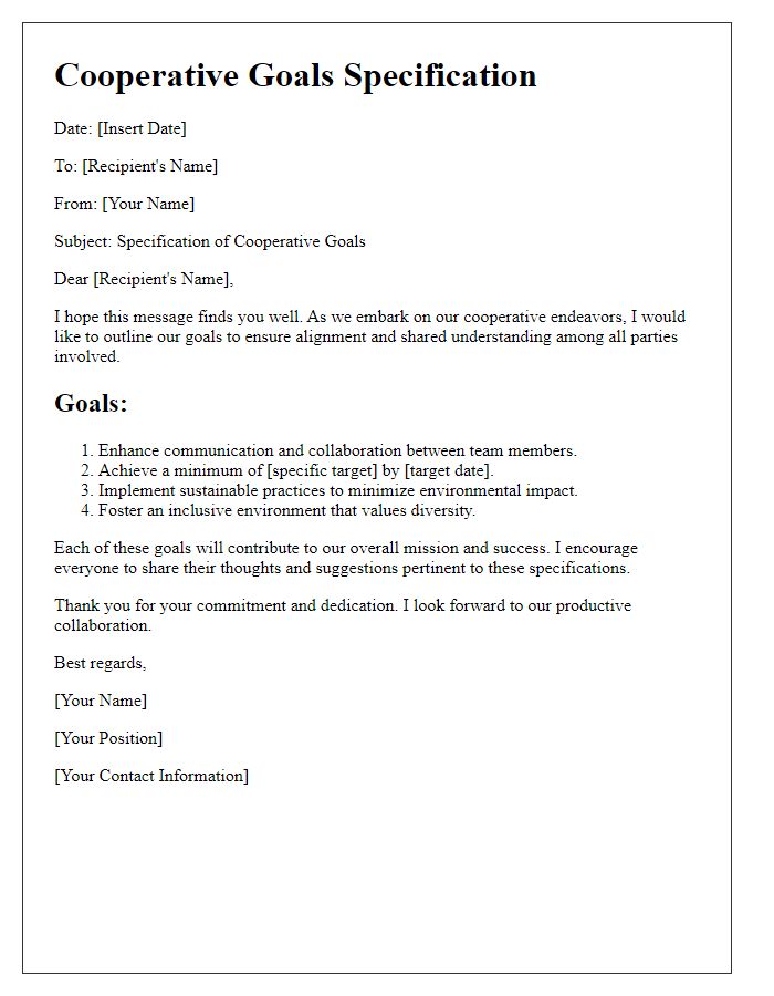 Letter template of cooperative goals specification