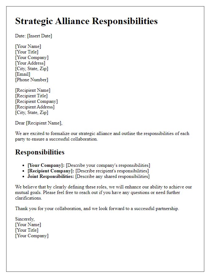 Letter template of strategic alliance responsibilities format