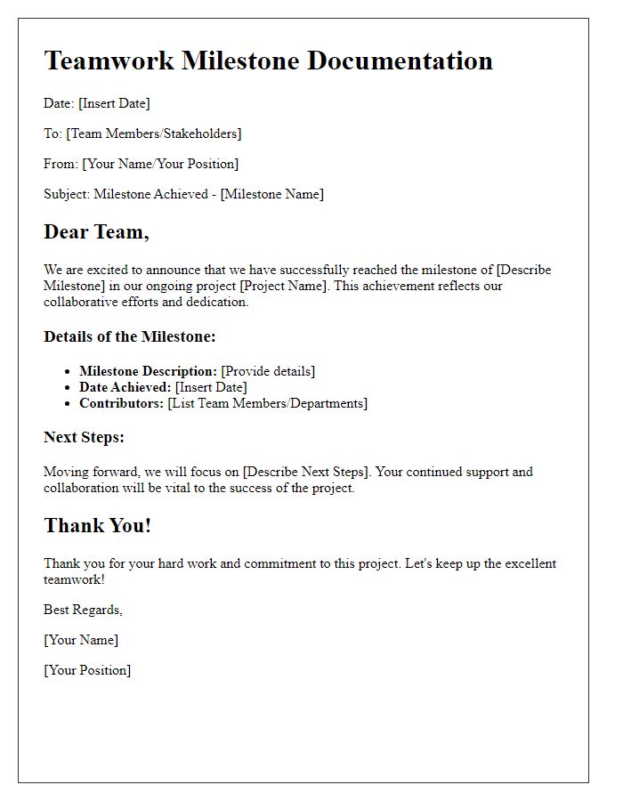 Letter template of teamwork milestone documentation
