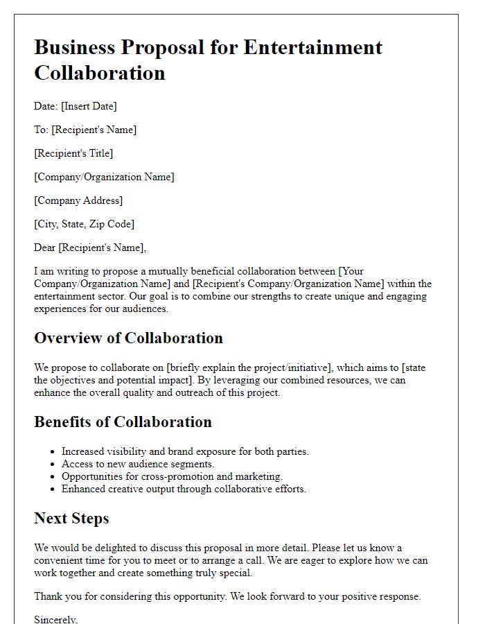 Letter template of business proposal for entertainment collaboration