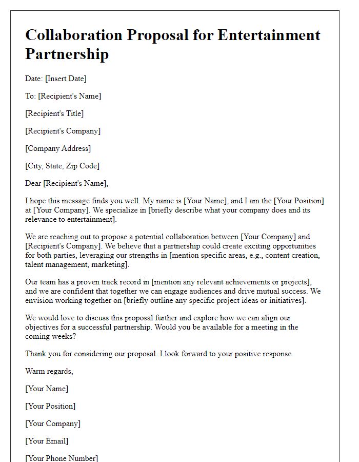 Letter template of collaboration proposal for entertainment partnership