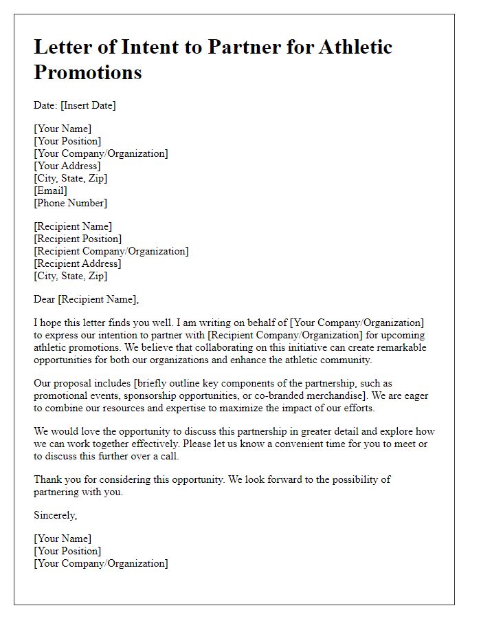 Letter template of intention to partner for athletic promotions