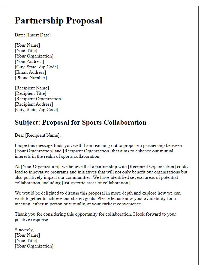 Letter template of partnership proposal for sports collaboration