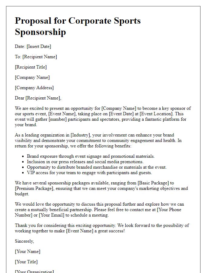 Letter template of proposal for corporate sports sponsorship