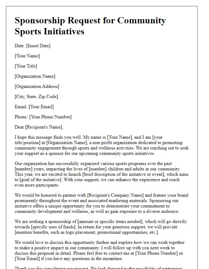 Letter template of sponsorship request for community sports initiatives