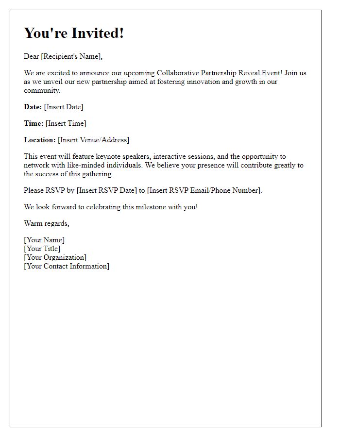 Letter template of collaborative partnership reveal invitation