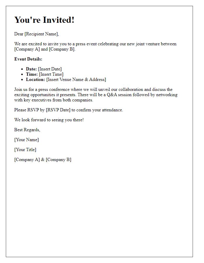 Letter template of joint venture press event invitation