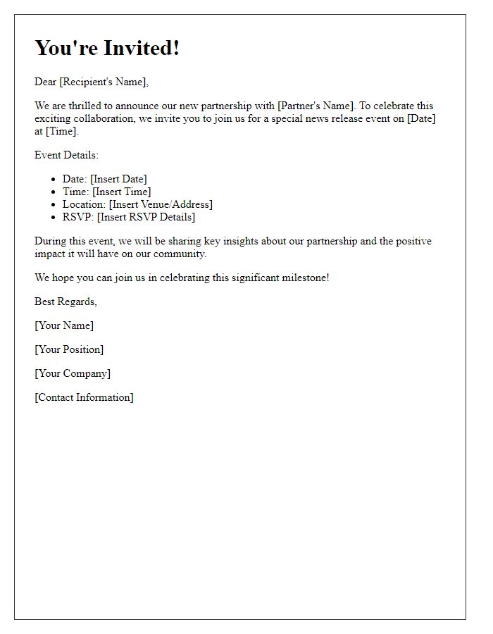 Letter template of partnership news release event invitation