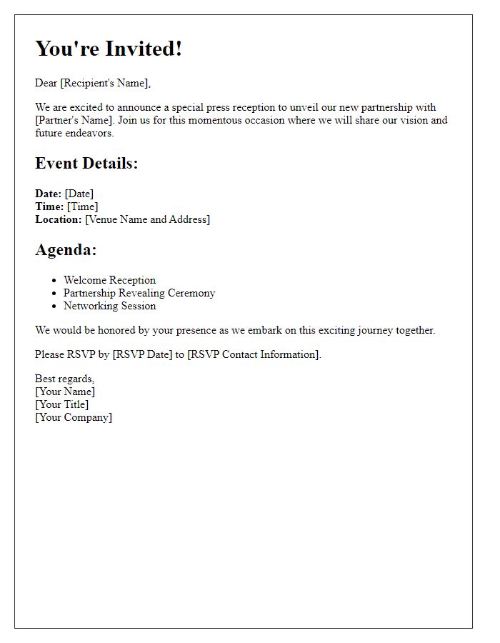 Letter template of partnership unveiling press reception invitation