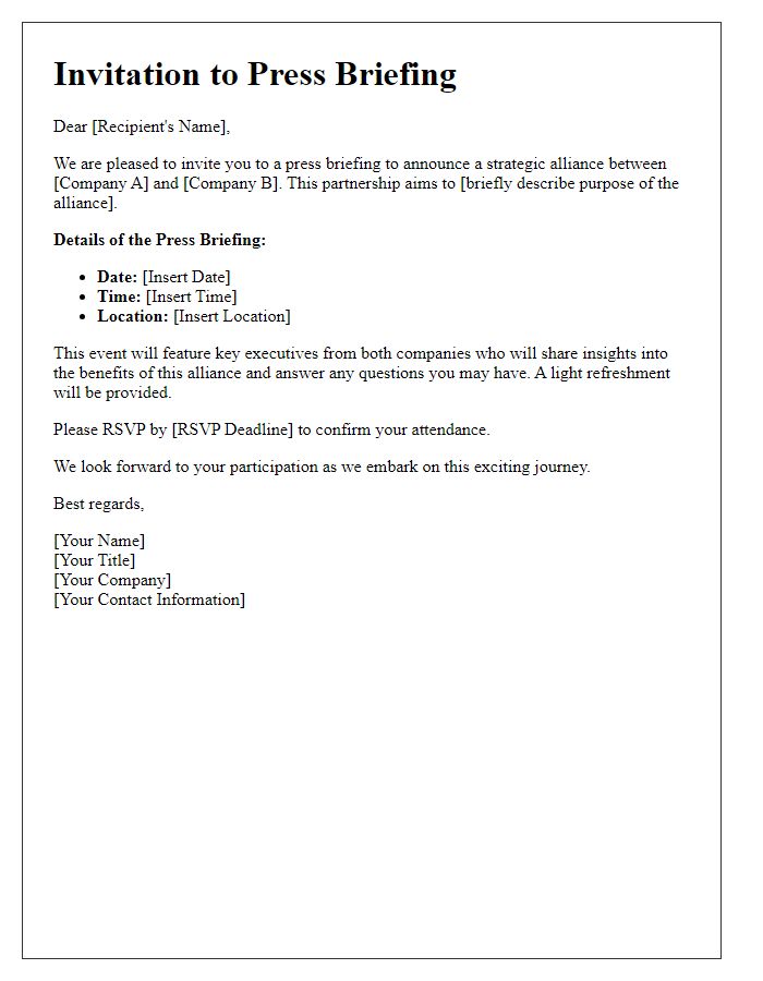 Letter template of strategic alliance press briefing invitation