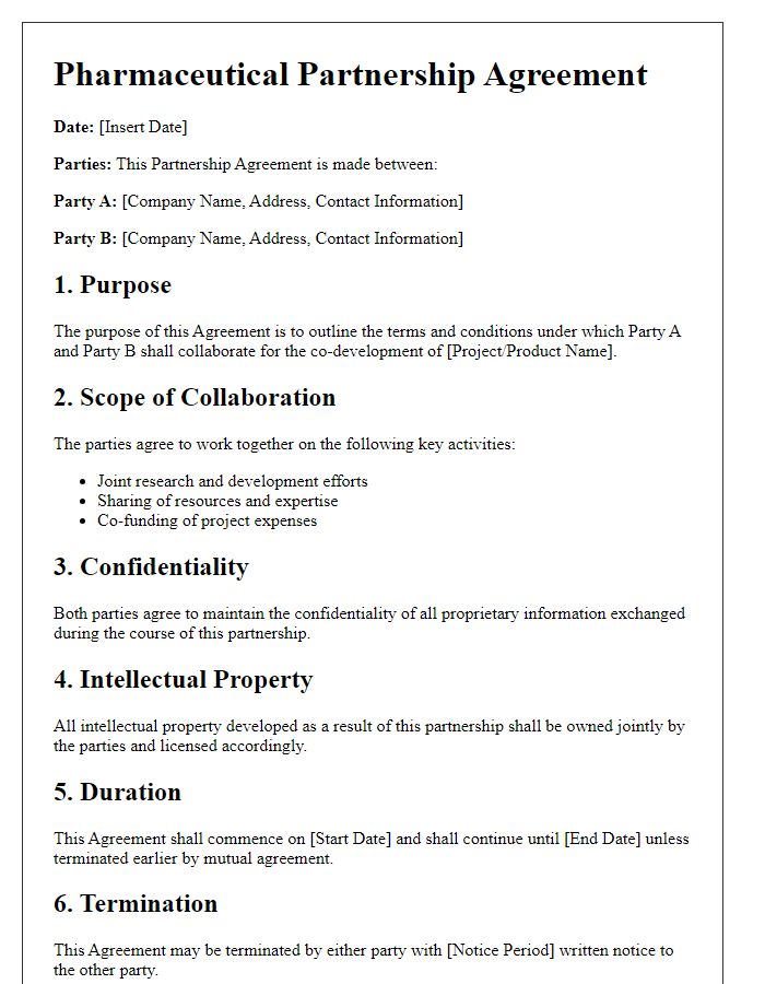 Letter template of pharmaceutical partnership agreement for co-development projects