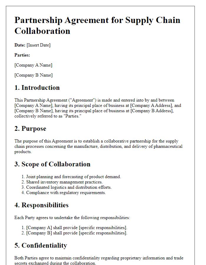 Letter template of pharmaceutical partnership agreement for supply chain collaboration