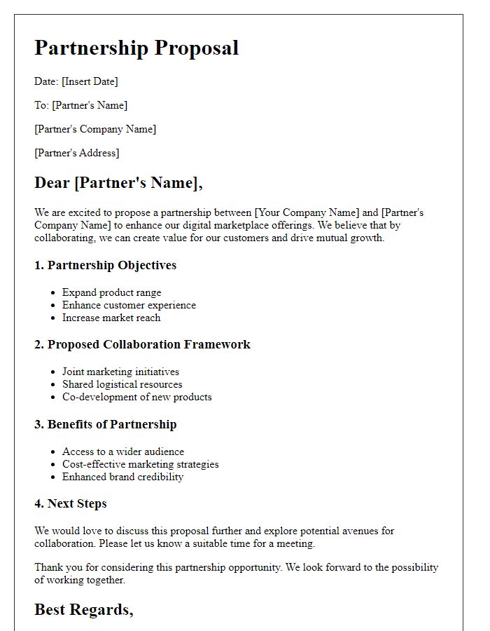 Letter template of digital marketplace partnership outline