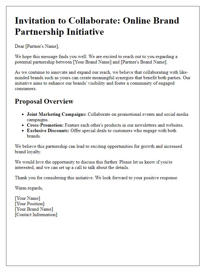 Letter template of online brand partnership initiative