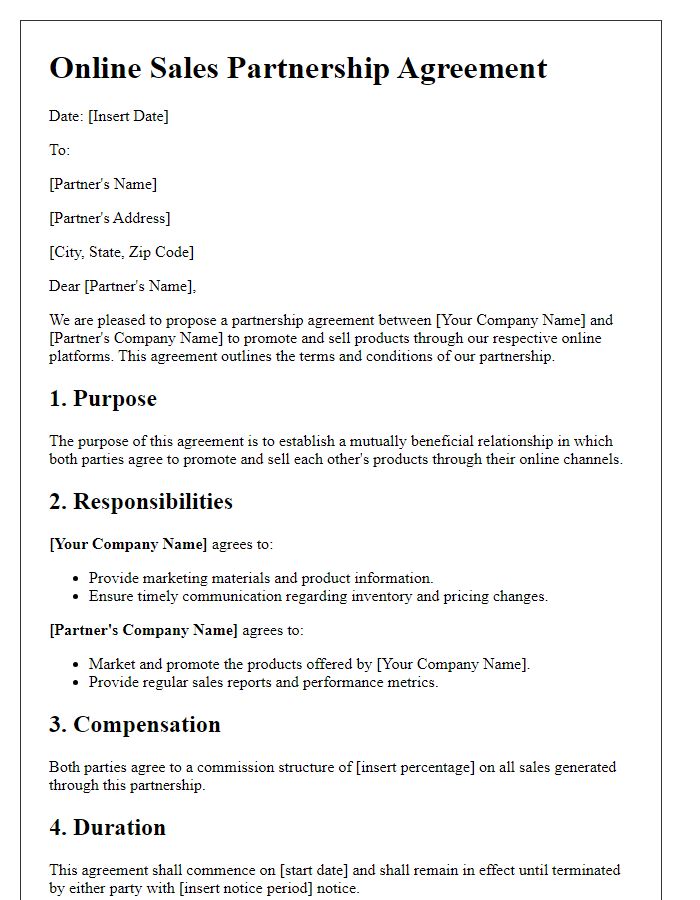 Letter template of online sales partnership agreement