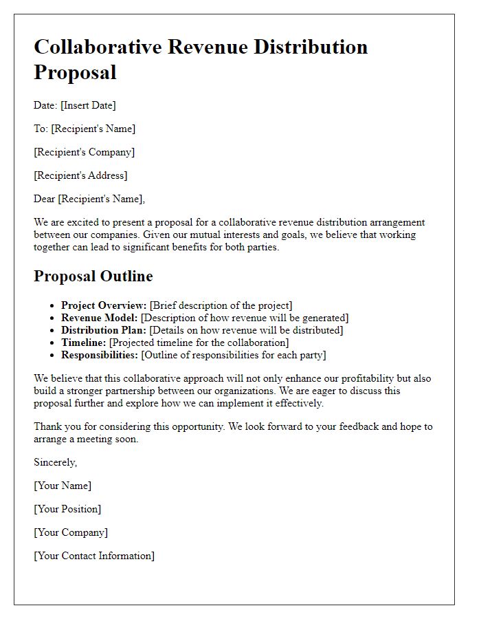 Letter template of collaborative revenue distribution proposal.