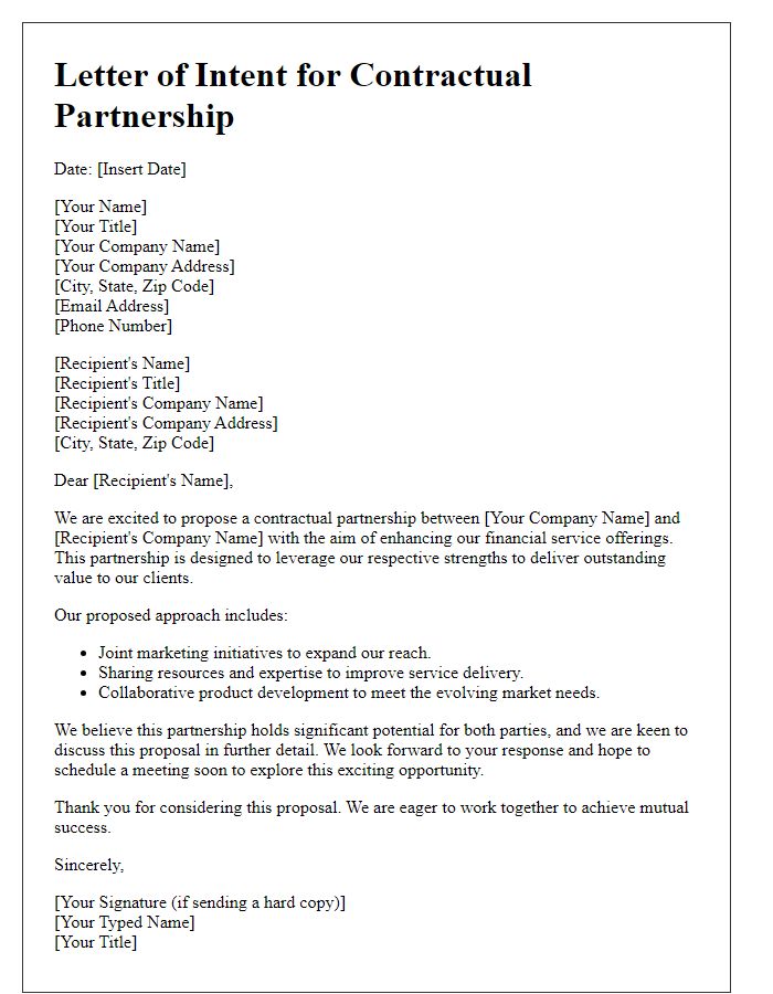 Letter template of contractual partnership approach for financial services