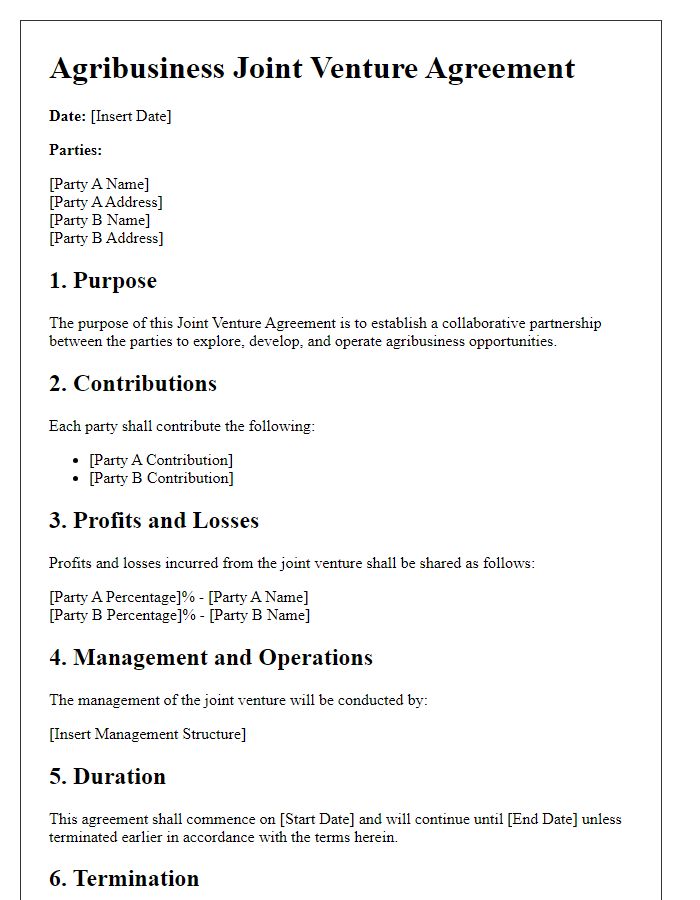 Letter template of Agribusiness Joint Venture Agreement