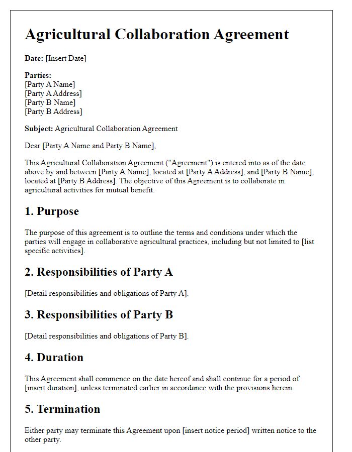 Letter template of Agricultural Collaboration Agreement