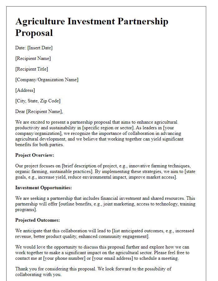 Letter template of Agriculture Investment Partnership Proposal