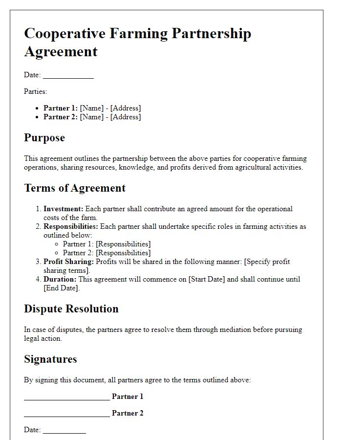 Letter template of Cooperative Farming Partnership Document