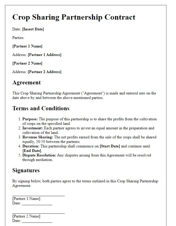 Letter template of Crop Sharing Partnership Contract