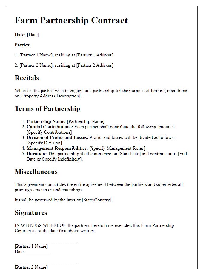 Letter template of Farm Partnership Contract