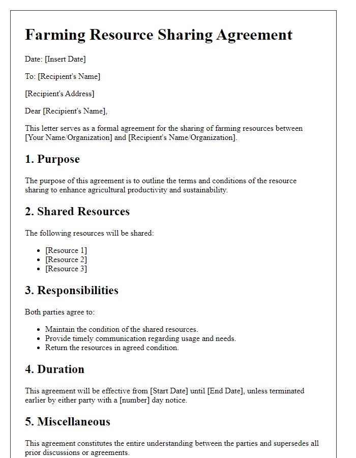 Letter template of Farming Resource Sharing Agreement