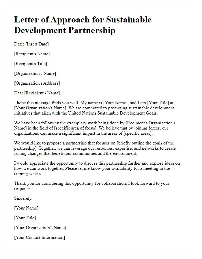 Letter template of approach for sustainable development partnership