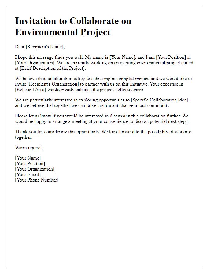 Letter template of call for environmental project collaboration