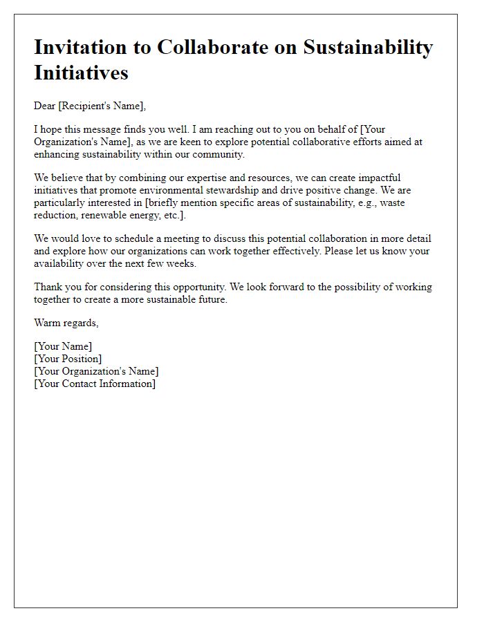 Letter template of invitation to collaborate on sustainability initiatives