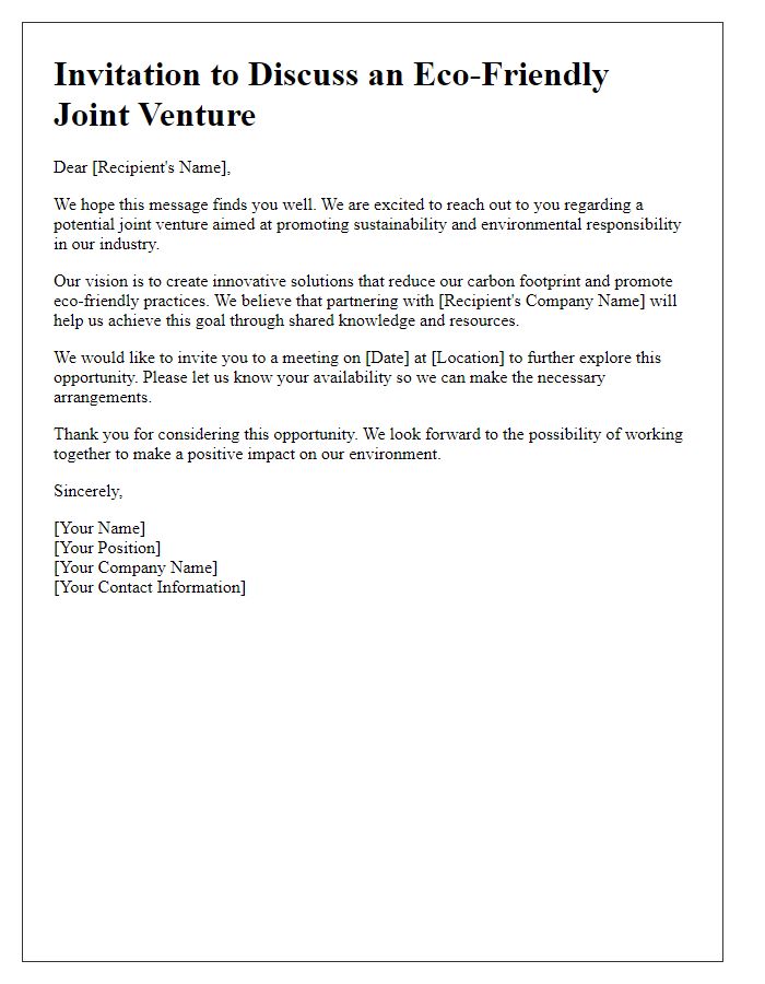 Letter template of invitation for eco-friendly joint venture