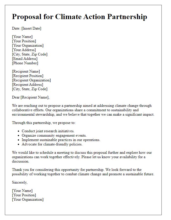 Letter template of proposal for climate action partnership