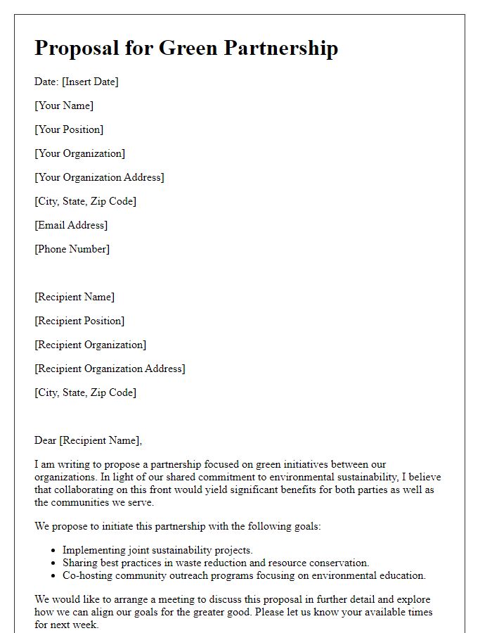 Letter template of proposal for green partnership