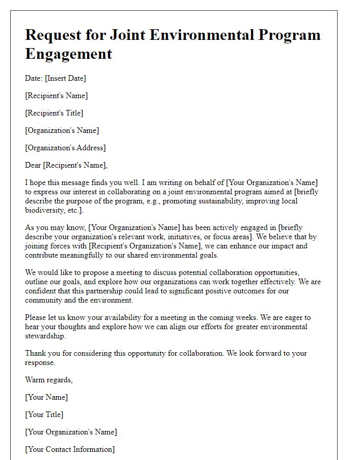 Letter template of request for joint environmental program engagement