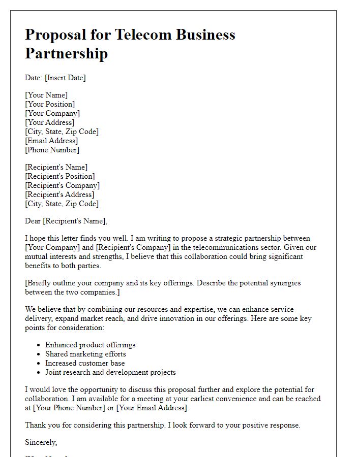 Letter template of proposal for telecom business partnership