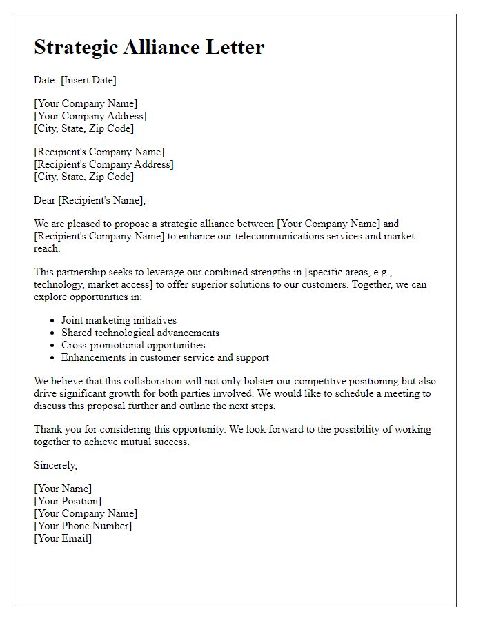 Letter template of strategic alliance for telecom services