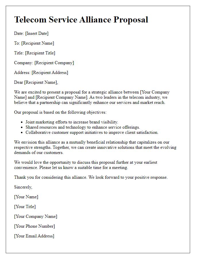 Letter template of telecom service alliance proposal
