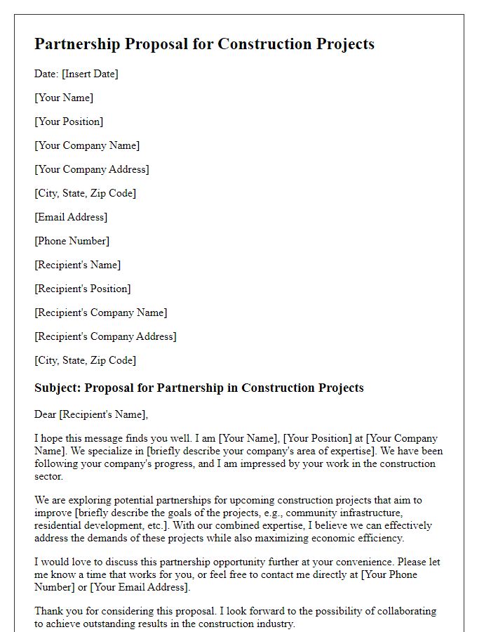 Letter template of business partnership request for construction projects.